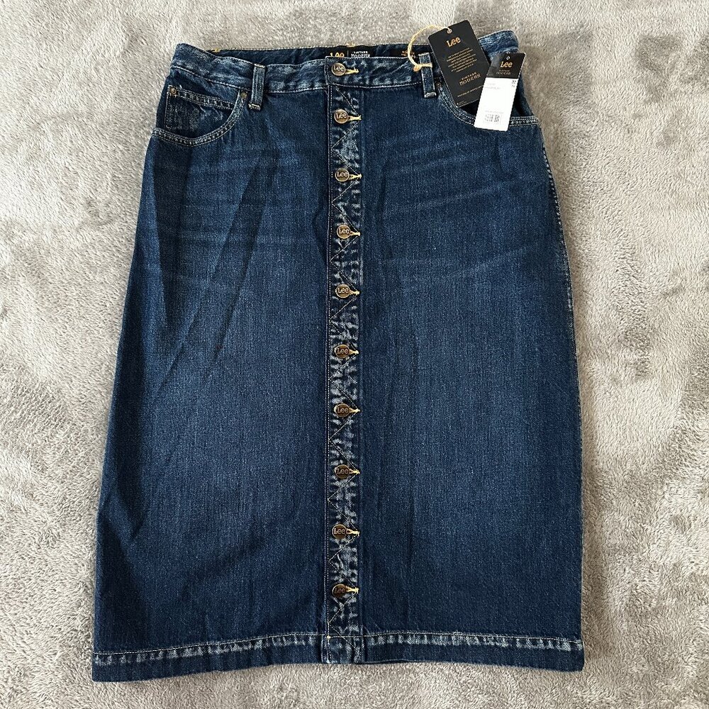 NWT Lee Vintage Modern High Rise Midi Denim Skirt 33 Western Rodeo Button Front
